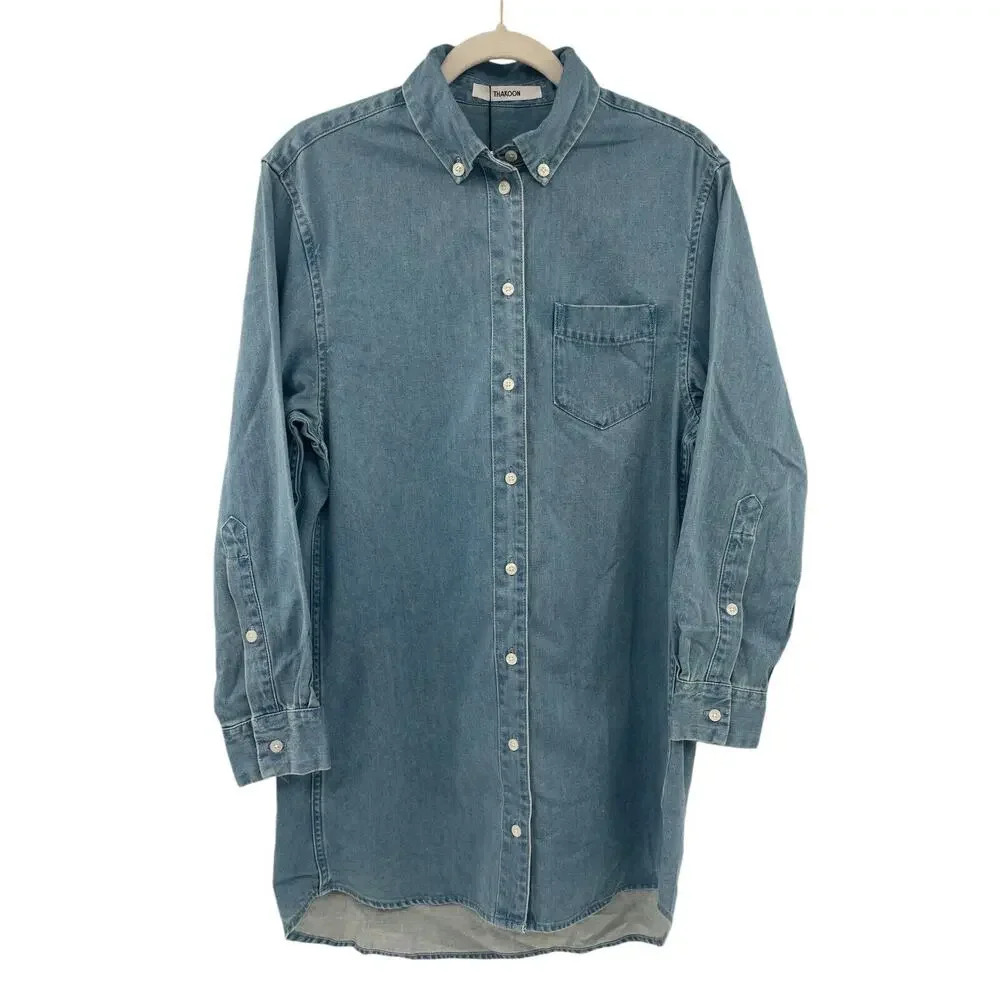 Thakoon Womens Blue Denim Button Down Shirt Dress Long Sleeve Cotton Size S NWT